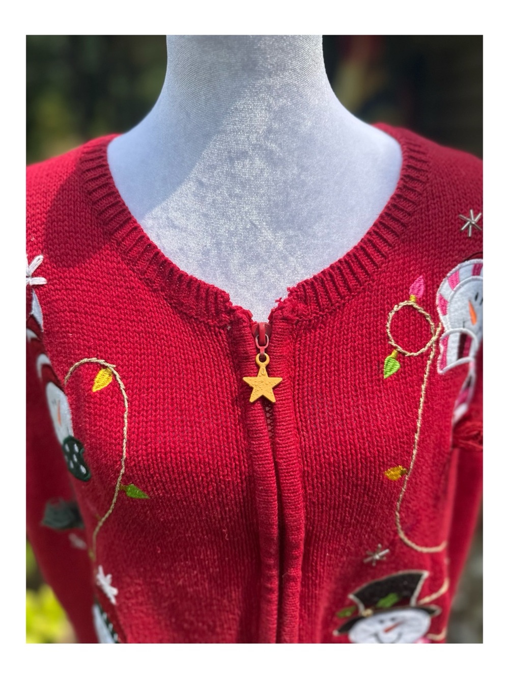 Holiday Editions  Vintage Red Snowman Embroidered Holiday Cardigan Size 2X - Picture 4 of 12